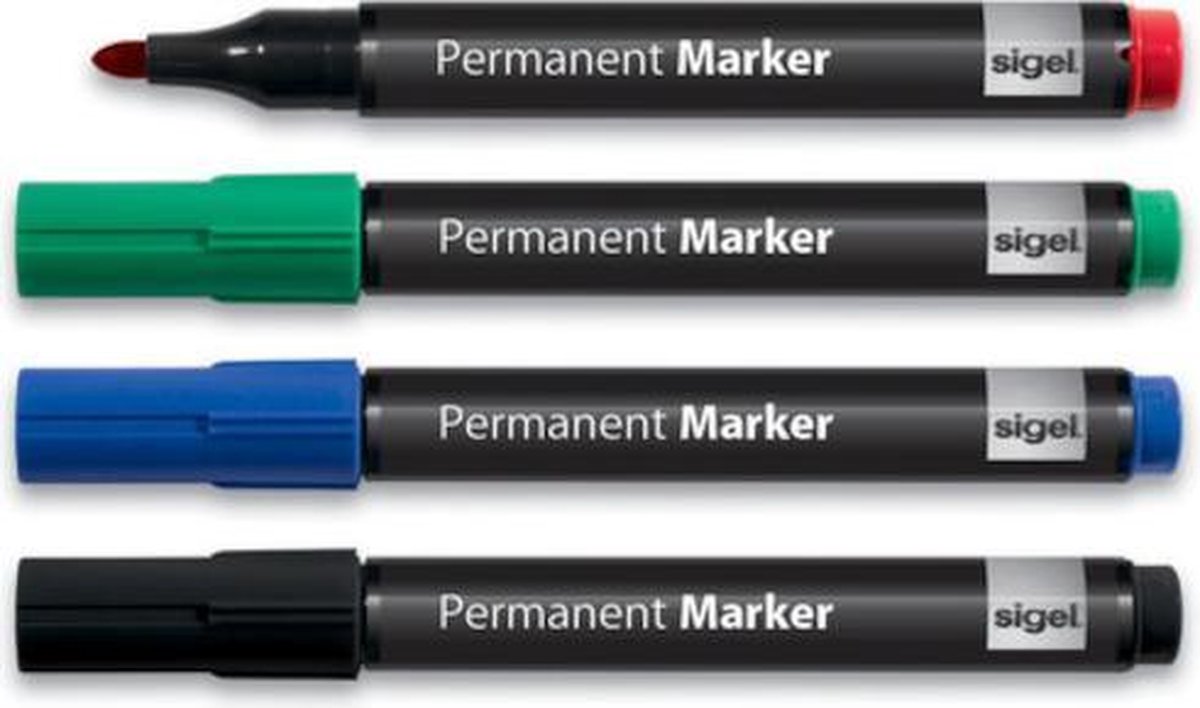 Sigel - Permanent markeerstift - Rood, Groen, Blauw, Zwart - 4 stuk(s)