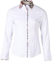 Dames blouse lange mouwen katoenmix met stretch wit Burberry details | Maat 2XL