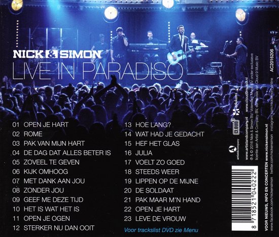 Nick & Simon - Live In Paradiso (2 CD) - Nick & Simon