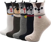 Winkrs - 5 paar Dieren Sokken - Cartoon - Damessokken set - Kindersokken met oortjes - Kat, beer, hond