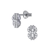 Joy|S - Zilveren Dollar oorbellen - 6 x 8 mm - zirkonia - gehodineerd