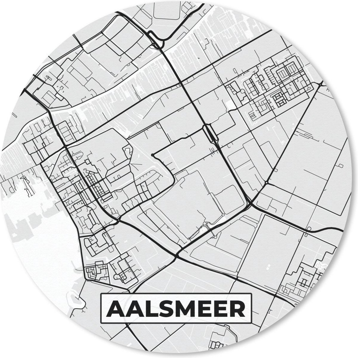 Muismat rond 40x40 cm - Mousepad Stadskaart - Aalsmeer - Grijs - Wit - Ronde muismatten