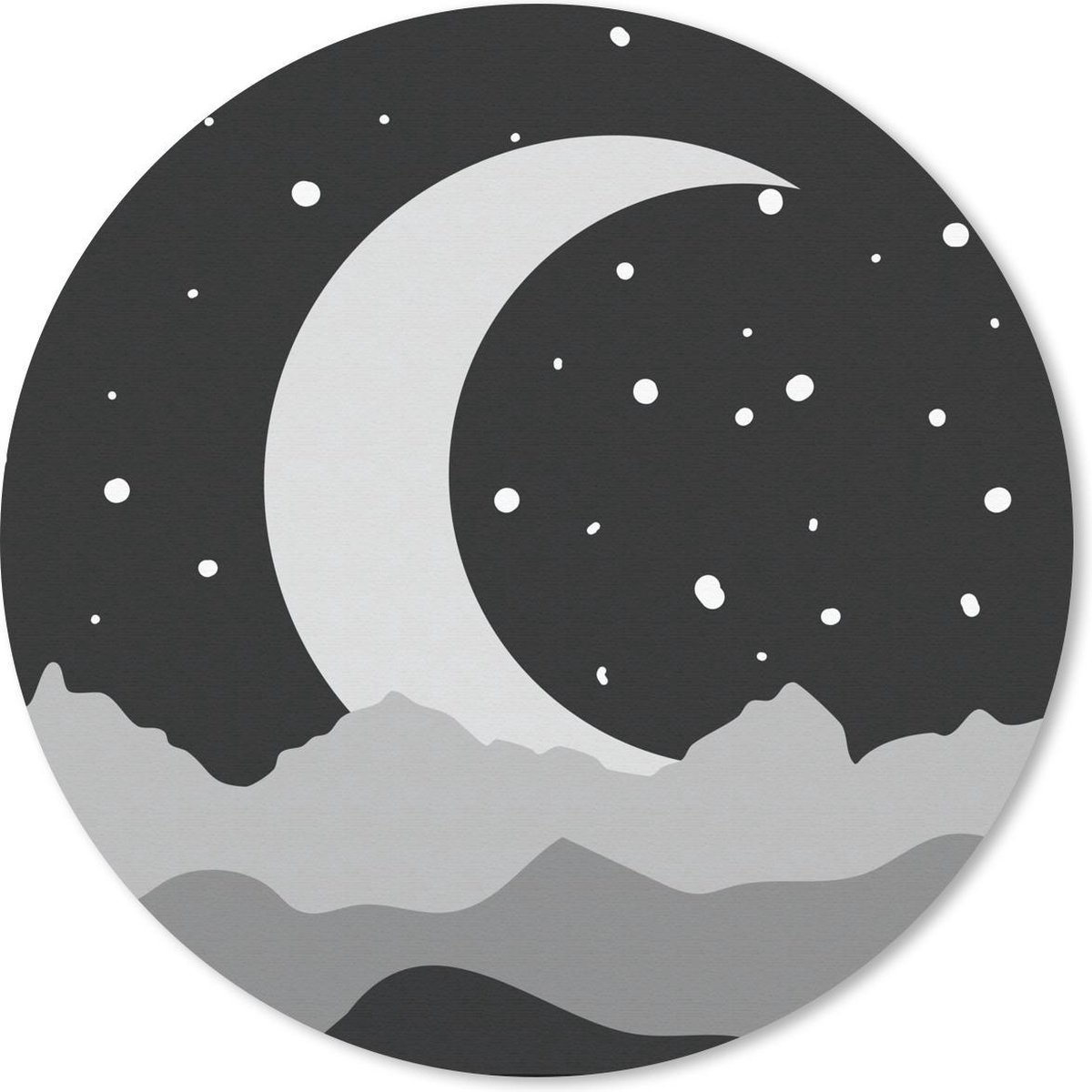 Muismat rond 40x40 cm - Mousepad Nacht - Maan - Zwart - Wit - Ronde muismatten
