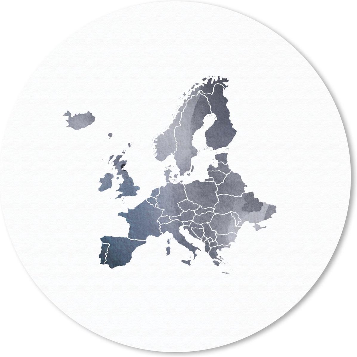 Muismat rond 50x50 cm - Mousepad Europa - Kaart - Aquarel - Grijs - Ronde muismatten