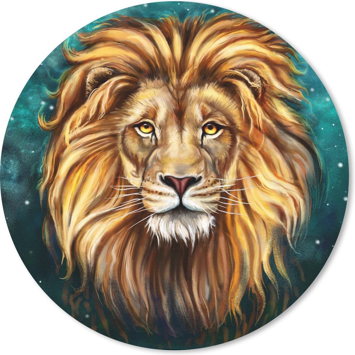 Muismat rond 50x50 cm - Mousepad Leeuw - Schilderij - Sterrenhemel - Ronde muismatten