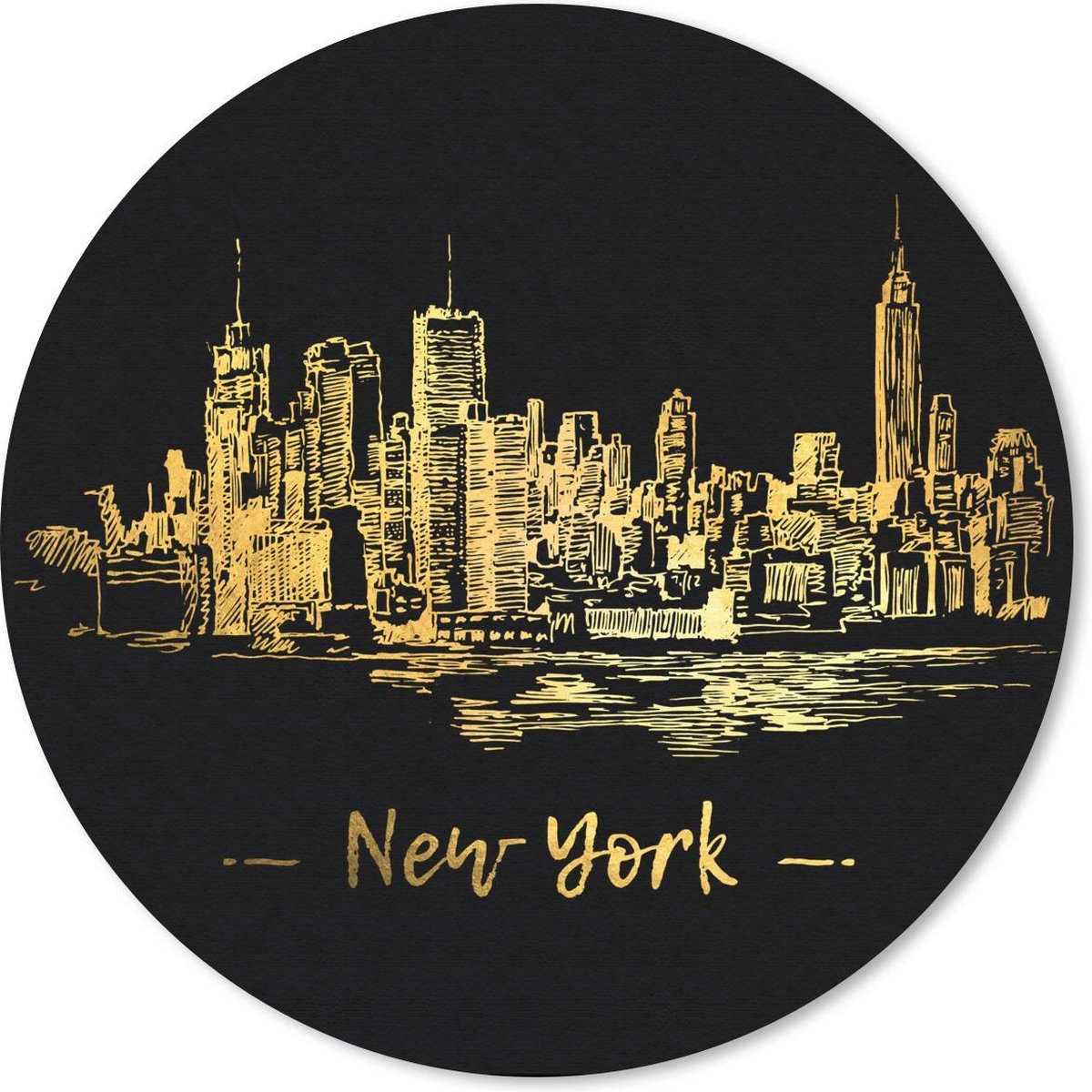 Muismat rond 40x40 cm - Mousepad New York - Goud - Zwart - Ronde muismatten