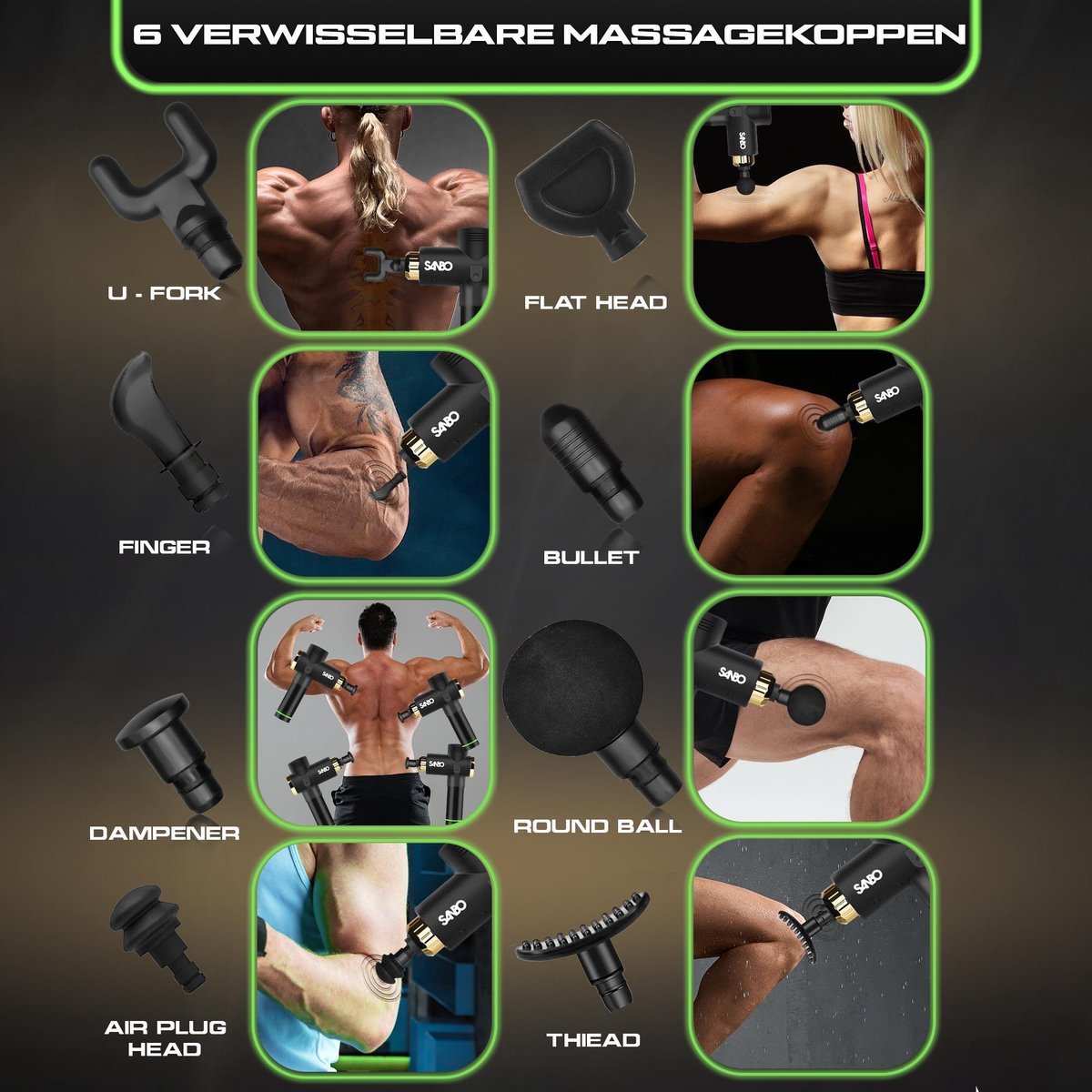Afbeelding 3 van Sanbo Massage Gun Elite - 30 Standen en 8 Opzetstukken - Ontspanning - Massage apparaat - Professioneel - Massage Pistool - Fitness
