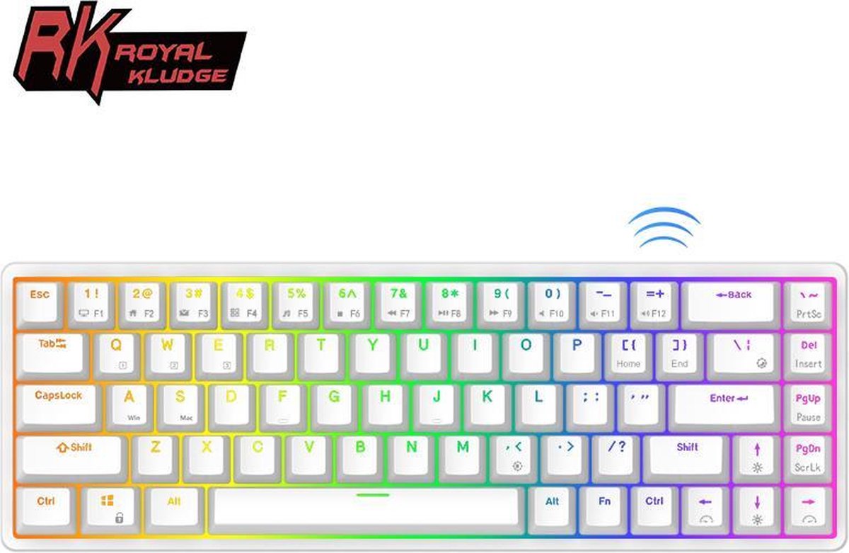 RK837 (RK G68) Hot Swappable 65% Mechanisch Toetsenbord - Gaming Keyboard - Wit - RGB - Wired & Wireless - TRI-MODE - 2.4GHZ - Bluetooth - Type-C - Brown Switches - 3/5 Pin - Gaming - Office