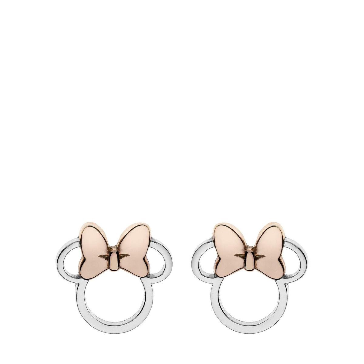 Zilveren Disney Minnie oorbellen roseplated strik