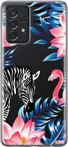 Samsung Galaxy A52 Telefoonhoesje - Transparant Siliconenhoesje - Flexibel - Met Dierenprint - Zebra & Flamingo