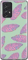 Samsung Galaxy A52 Telefoonhoesje - Transparant Siliconenhoesje - Flexibel - Met Plantenprint - Tropische Blaadjes - Lichtgroen