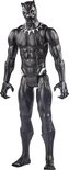 Black Panther speelfiguur, staand, met gedetailleerd zwart pantser en zilveren ketting.