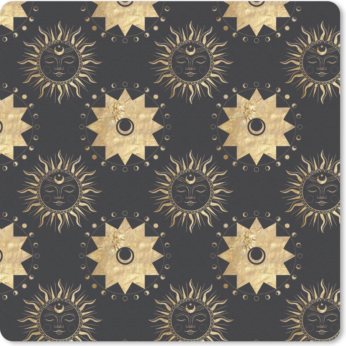 Muismat 30x30 cm - Mousepad Patronen - Zon - Sterren - Goud - Muismatten