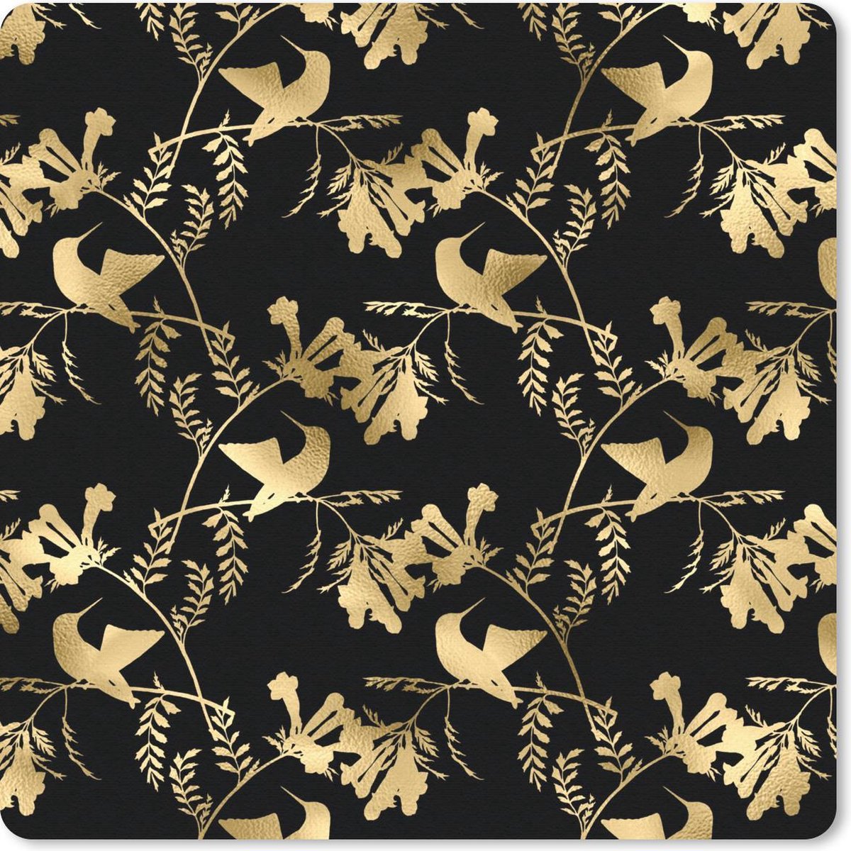 Muismat 30x30 cm - Mousepad Patronen - Vogels - Goud - Muismatten