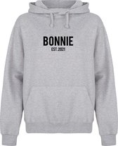 BONNIE & CLYDE couple hoodies grijs (BONNIE - maat L) | Gepersonaliseerd met datum | Matching hoodies | Koppel hoodies