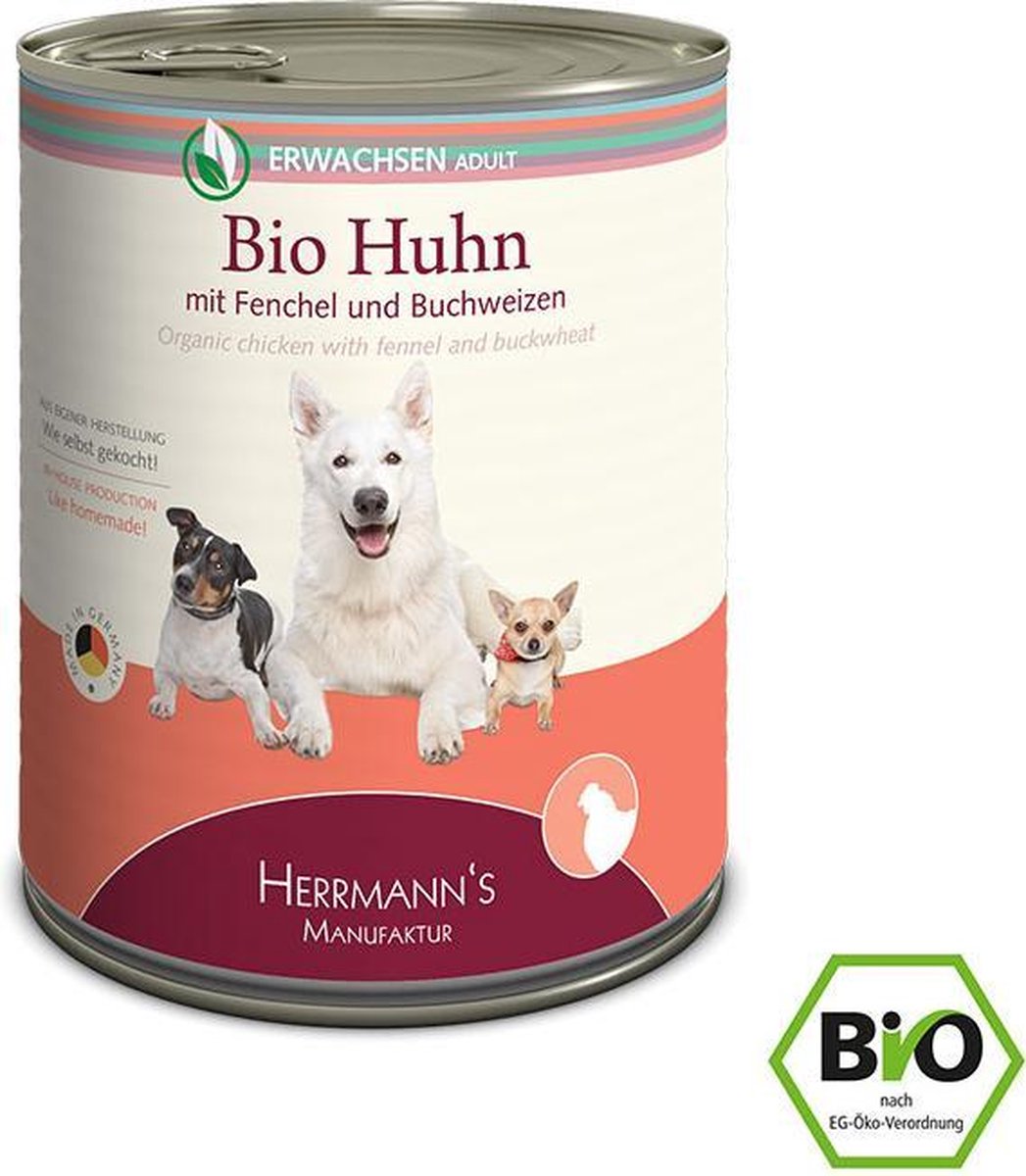 Herrmann’s Herrmann's Bio Adult Honden Blikvoeding - Kip met Venkel - 800 g