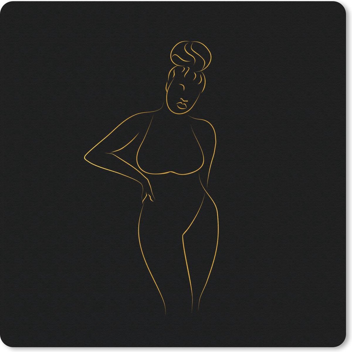 Muismat 30x30 cm - Mousepad Vrouw - Zwart - Goud - Line art - Muismatten