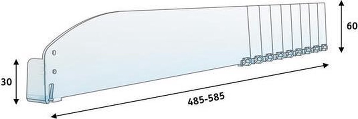 Vakverdeler - vakverdeling - schapverdeler - met artikelstopper rechts - 485 mm met breekpunten - 60 mm hoog - transparant - 2 stuks