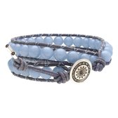 Bela Donaco Wikkelarmband Classic B8 – Angeliet – vintage blauw/grijs Leder – Sterling Zilver