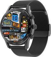 Belesy® ROTARY - Smartwatch Heren – Smartwatch Dames - Horloge – Stappenteller – Calorieën - Hartslag – Sporten - Splitscreen - Kleurenscherm - Full Touch - Bluetooth Bellen – Staal – Zwart - Moederdag