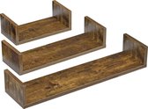 Wandrek - Wandplank - Set van 3 stuks - Spaanplaat - Donker hout kleurig - Afmeting (LxBxH) 30 x 15 x 10 cm / 45 x 15 x 10 cm / 60 x 15 x 10 cm