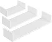 Wandplank - Set van 3 planken - Spaanplaat - Afmeting (LxBxH) 30 x 15 x 10 cm / 45 x 15 x 10 cm / 60 x 15 x 10 cm - Kleur wit