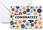 Congratzzz - Wenskaart met envelop bloemen patroon - Gefeliciteerd - Postcard/card - A6 verjaardag feest print met envelop