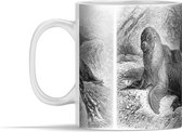 Mok - Een antieke zwart-wit illustratie van twee zeeleeuwen - 350 ml - Beker