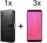 Samsung J8 2018 Hoesje - Samsung Galaxy J8 2018 hoesje bookcase met pasjeshouder zwart wallet portemonnee book case cover - 3x Samsung J8 2018 screenprotector