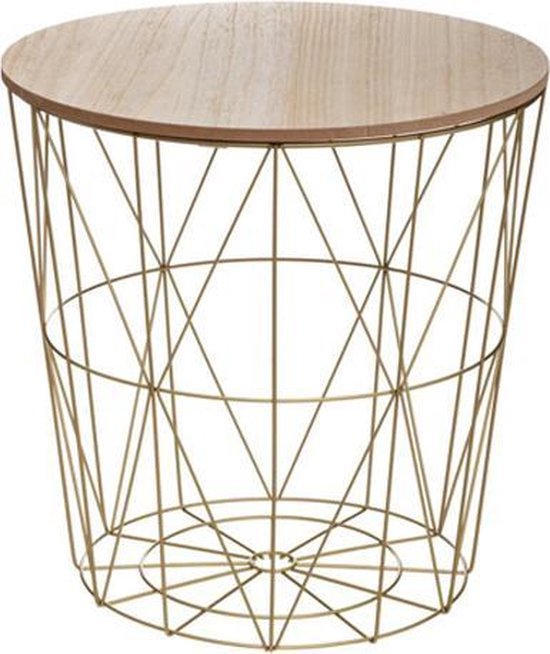 Made4Home® Table d'appoint - Table basse - Rangement - Corbeille en fil - Métal Goud & Bamboo - 41x39.5cm