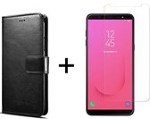 Samsung J8 2018 Hoesje - Samsung Galaxy J8 2018 hoesje bookcase met pasjeshouder zwart wallet portemonnee book case cover - 1x Samsung J8 2018 screenprotector