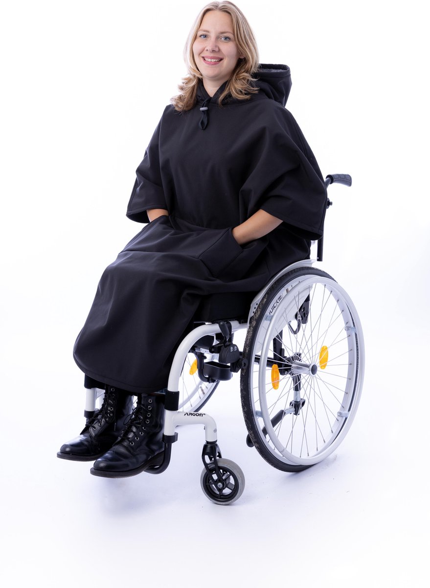 Goedkoopste Belieff Rolstoel Poncho Regen - Water- en Windafstotend - Unisex - Regenponcho - Comfortabele Softshell Zorgponcho - Zwart