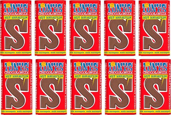 Foto: Tony chocolonely sinterklaas letterreep melk marsepein s 10 stuks van 180 gram fairtrade sint chocolade