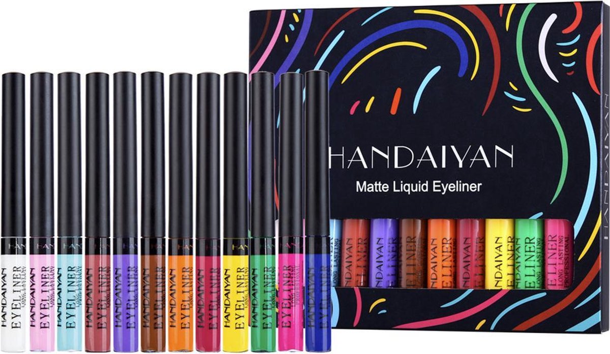 Handaiyan Liquid Eyeliner – 12 Verschillende kleuren - Make Up – Set -  Kleur - Cadeau... | bol.com