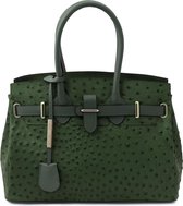 TL Bag - Leren handtas met struisvogelprint (TL142120) - Herfstgroen