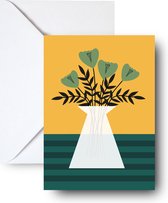 Studio Emo - 2 stuks - Green bouquet wenskaart met envelop boeket bloemen vaas - Neutrale gezellige kaart - A6 kleurrijke print