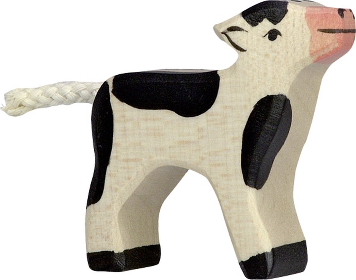 HOLZTIGER Boerderij - Kalf Zwart - 6X2X6Cm - Houten Figuur - Handgemaakt