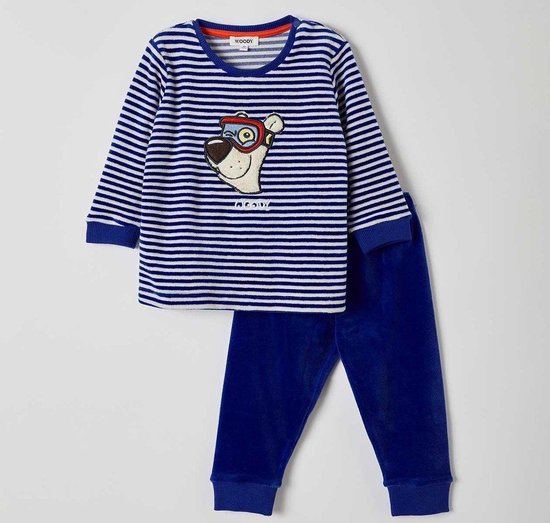 Woody pyjama baby jongens - blauw-wit gestreept - ijsbeer - 212-3-PLC-V/912 - maat 56