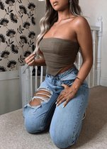 Yugo Mode - Mocha Mesh Dipped Hem Bandeau Corset Top
