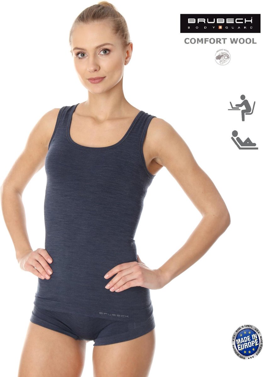 Brubeck Comfort | Dames Ondergoed Hemd Naadloos met Merino Wol - Jeansblauw L