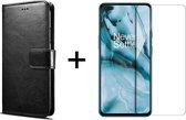 OnePlus Nord N100 hoesje bookcase met pasjeshouder zwart wallet portemonnee book case cover - 1x OnePlus Nord N100 screenprotector