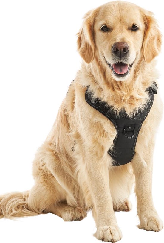 Hondentuigje - anti-trek tuig - hondenharnas - y tuig hond - reflecterend - zwart - maat xl