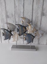 Ornament op voet - metaal vissen - swim-grijs - Metalen decoratie object - woonkamer - vensterbank versiering - 46 X 56 CM