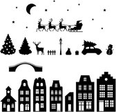 Statische raamfolie - kerstdorp - herbruikbaar - zwart - kerst