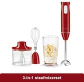 Professionele Staafmixer set met Hakmolen, Garde, staafmixer en Maatbekers RVS Kleur: Rood 600W Vermogen