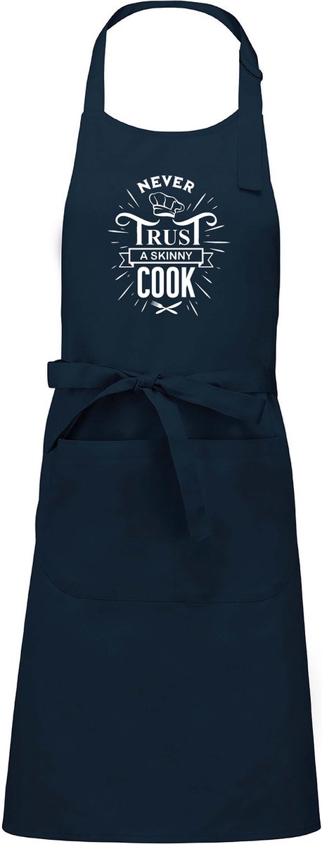 Mijncadeautje - Luxe schort - Never trust a skinny cook - navy blue