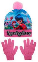 Roze winterse set van Miraculous Ladybug - Muts + Handschoenen - 54 cm