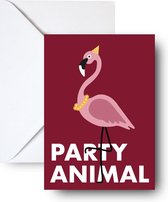 Studio Emo - 2 stuks - Party animal wenskaart met envelop - Verjaardagskaart - A6 vrolijke feest flamingo print