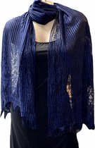 Sjaal lang geribbeld met kant donkerblauw 200/110cm
