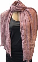 Sjaal lang geribbeld met kant oudroze 200/110cm